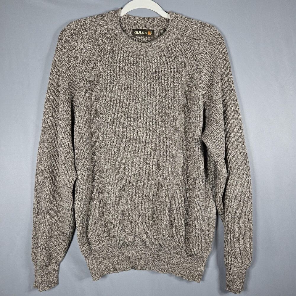 Bass Sweater Mens L Brown‎ 100% Cotton Chunky Knit Crewneck Pullover Classic XL